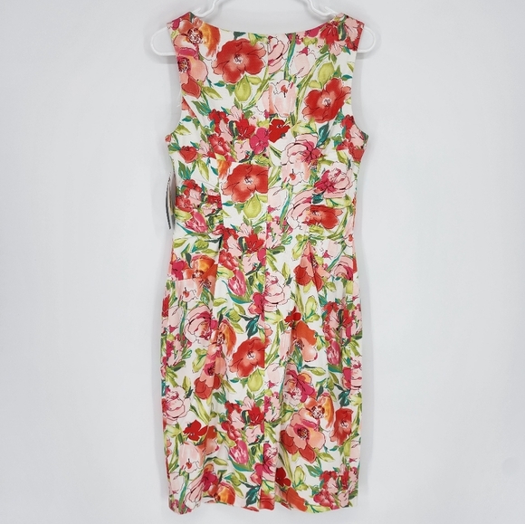Adrianna Papell NWT Floral Sheath Dress Ruched Back Zip 10 - Picture 4 of 11